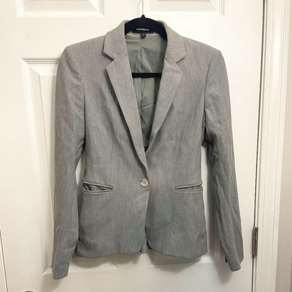 Gray Express Fitted Stretch Blazer - image 1